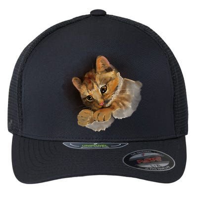 Watercolor Cat Illustration Flexfit Unipanel Trucker Cap