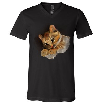 Watercolor Cat Illustration V-Neck T-Shirt