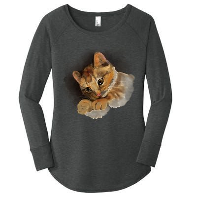 Watercolor Cat Illustration Women's Perfect Tri Tunic Long Sleeve Shirt