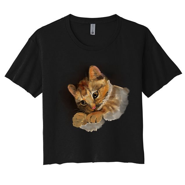 Watercolor Cat Illustration Crop Top