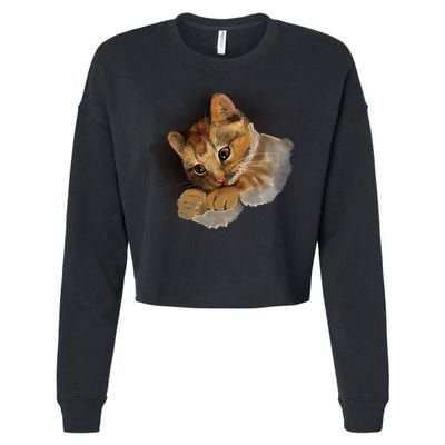 Watercolor Cat Illustration Cropped Pullover Crew
