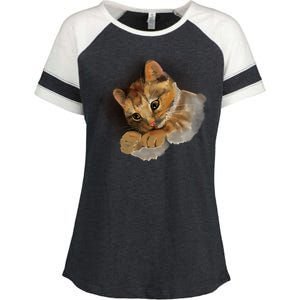 Watercolor Cat Illustration Enza Ladies Jersey Colorblock Tee