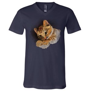 Watercolor Cat Illustration V-Neck T-Shirt