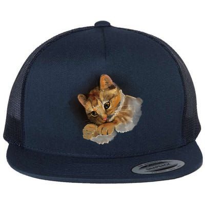 Watercolor Cat Illustration Flat Bill Trucker Hat