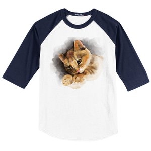 Watercolor Cat Illustration Baseball Sleeve Shirt