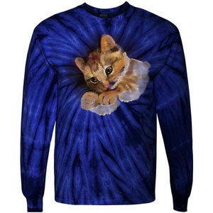 Watercolor Cat Illustration Tie-Dye Long Sleeve Shirt