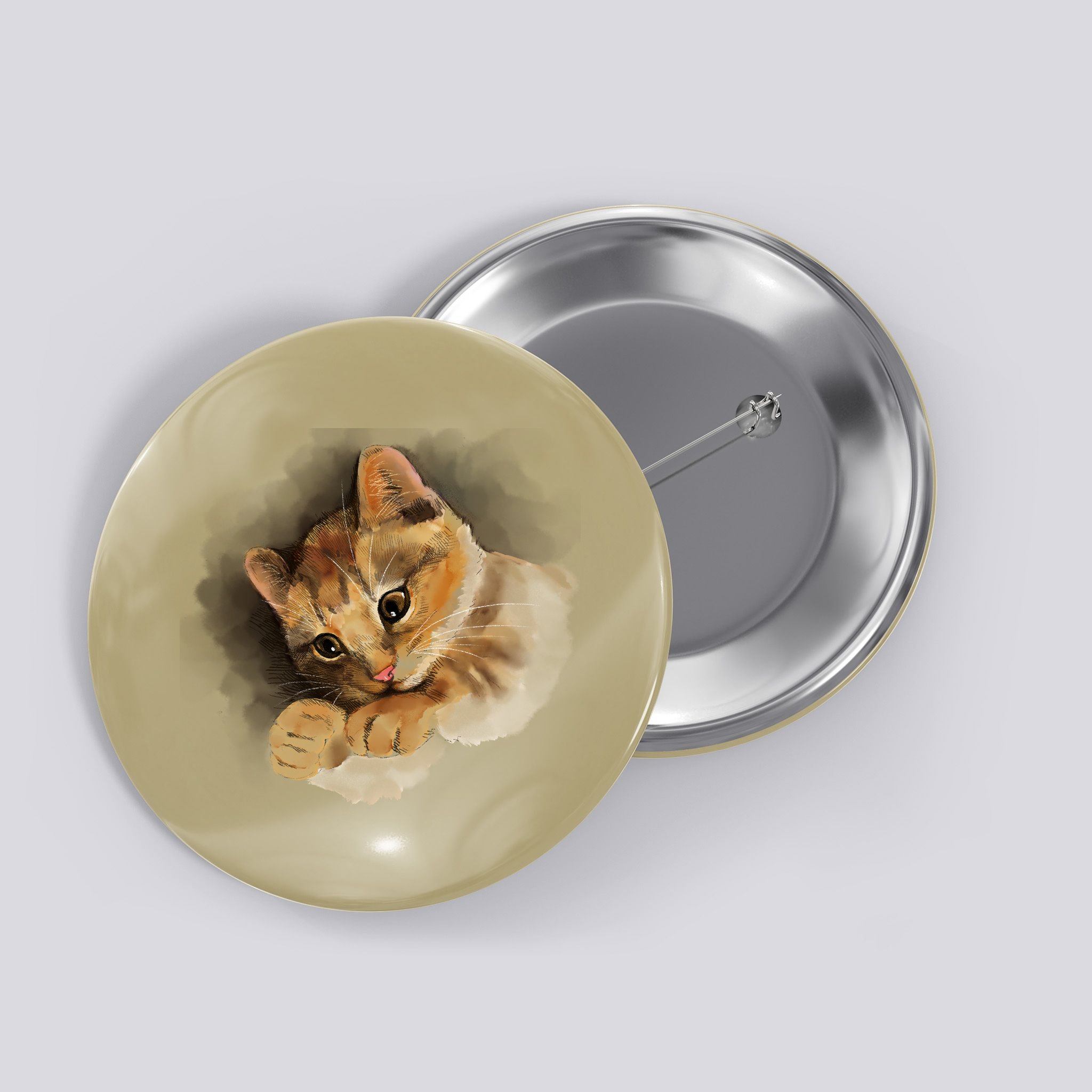 Watercolor Cat Illustration Button