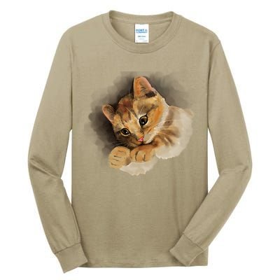 Watercolor Cat Illustration Tall Long Sleeve T-Shirt