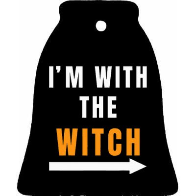 witch costume I'm With The Witch Funny Halloween Ceramic Bell Ornament