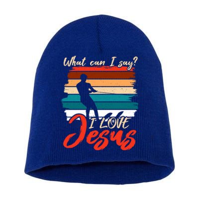 Whar Can I Say? I Love Jesus Water Water Skiing Cool Gift Short Acrylic Beanie