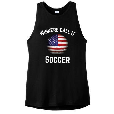 Winners Call It Soccer American Football It's Called Soccer Cute Gift Ladies PosiCharge Tri-Blend Wicking Tank