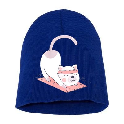 Womens Cat International Yoga Day Short Acrylic Beanie