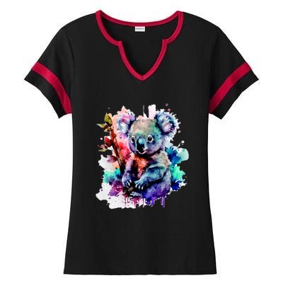 Water Color Koala Ladies Halftime Notch Neck Tee