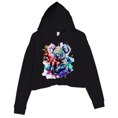 Water Color Koala Crop Fleece Hoodie