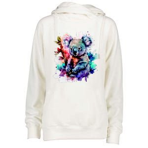 Water Color Koala Womens Funnel Neck Pullover Hood