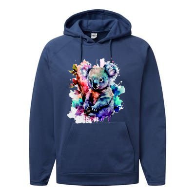 Water Color Koala Performance Fleece Hoodie