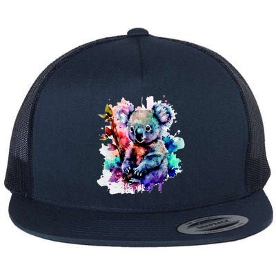 Water Color Koala Flat Bill Trucker Hat