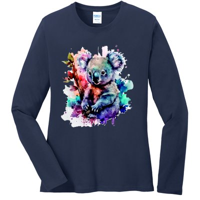 Water Color Koala Ladies Long Sleeve Shirt