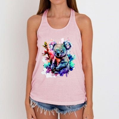 Water Color Koala Women's Knotted Racerback Tank