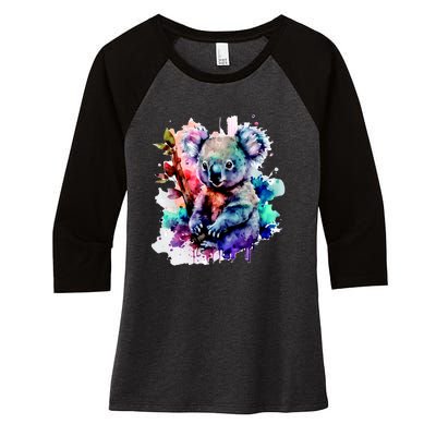 Water Color Koala Women's Tri-Blend 3/4-Sleeve Raglan Shirt