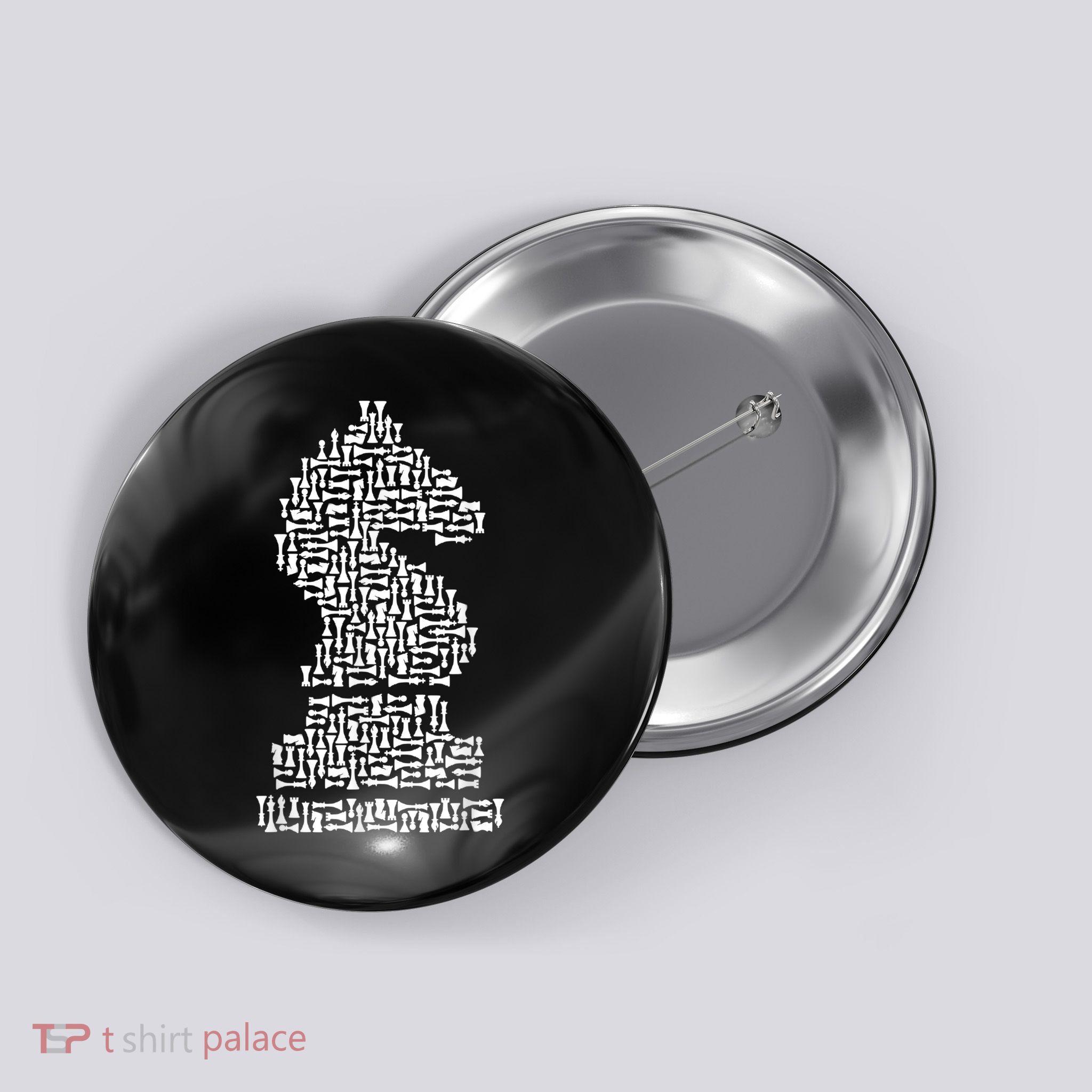 White Chess Knight Piece Mosaic Button