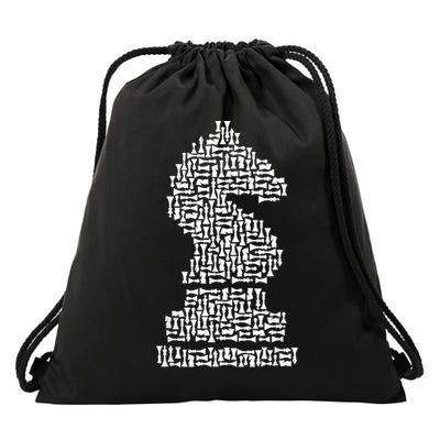White Chess Knight Piece Mosaic Drawstring Bag
