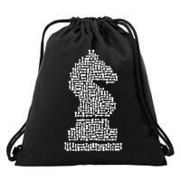 White Chess Knight Piece Mosaic Drawstring Bag