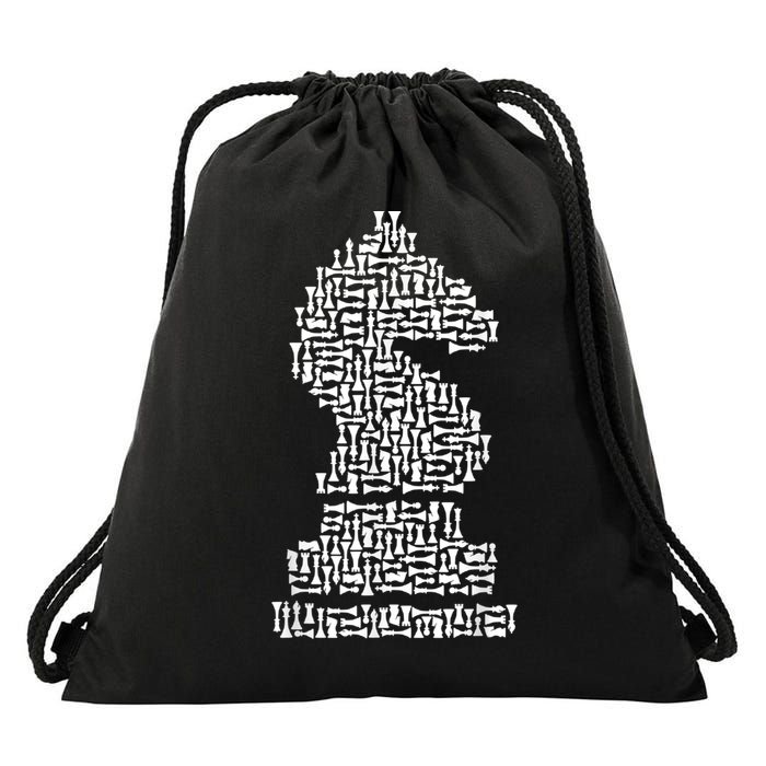 White Chess Knight Piece Mosaic Drawstring Bag