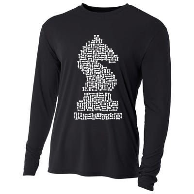 White Chess Knight Piece Mosaic Cooling Performance Long Sleeve Crew