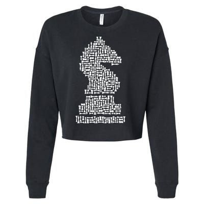 White Chess Knight Piece Mosaic Cropped Pullover Crew