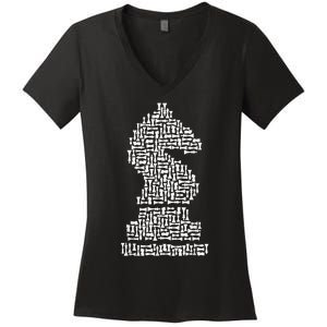 White Chess Knight Piece Mosaic Women's V-Neck T-Shirt