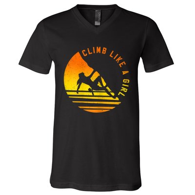 Womens Climb Like A Girl Climbing Bouldering V-Neck T-Shirt