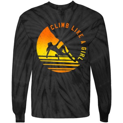 Womens Climb Like A Girl Climbing Bouldering Tie-Dye Long Sleeve Shirt