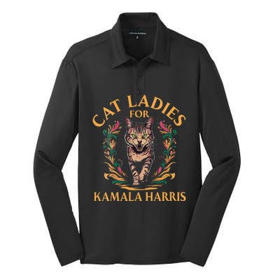 Women Cat Ladies For Kamala Harris Project Coconut Tree Gift Silk Touch Performance Long Sleeve Polo