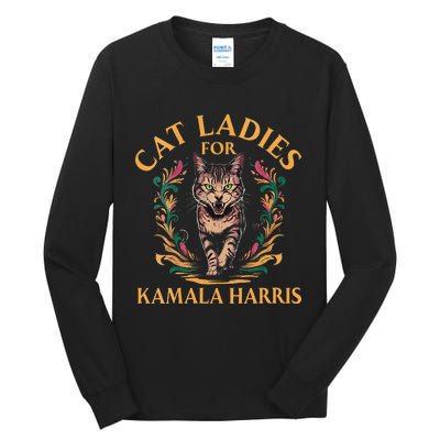 Women Cat Ladies For Kamala Harris Project Coconut Tree Gift Tall Long Sleeve T-Shirt