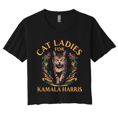 Women Cat Ladies For Kamala Harris Project Coconut Tree Gift Women's Crop Top Tee