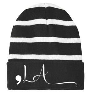 Women Comma La Kamala Harris Support Walz Gift Striped Beanie with Solid Band