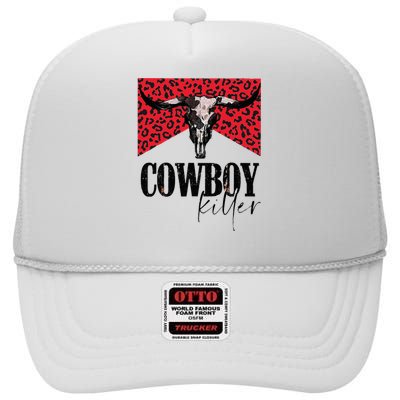 Western Cowgirl Leopard Punchy Cowboy Killers Bull Horn High Crown Mesh Back Trucker Hat