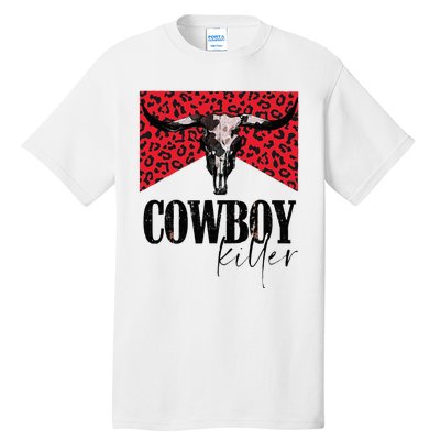 Western Cowgirl Leopard Punchy Cowboy Killers Bull Horn Tall T-Shirt