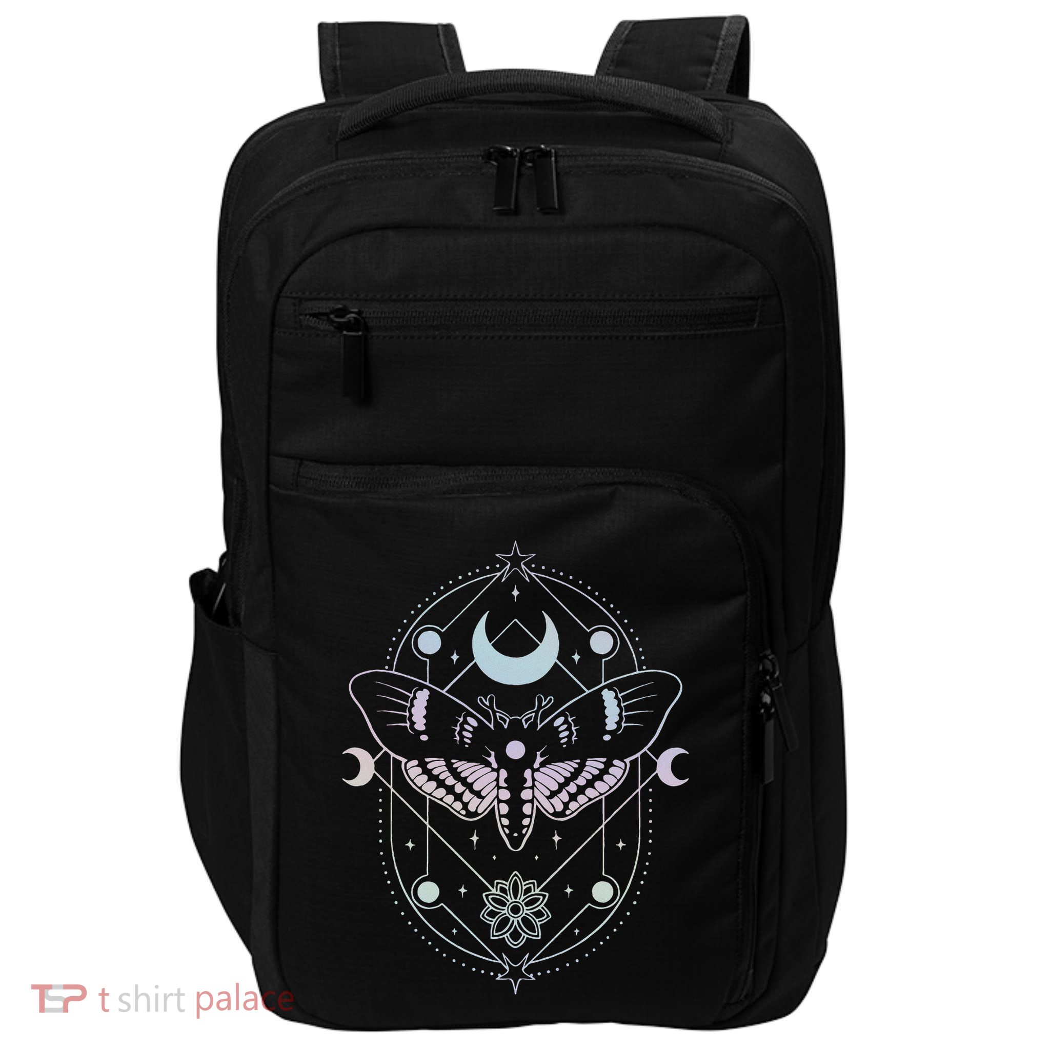 Witchy Celestial Lunar Moth Crescent Moon Stars Impact Tech Backpack