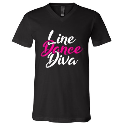 Western Country Line Dancing Diva Women Line Dance V-Neck T-Shirt