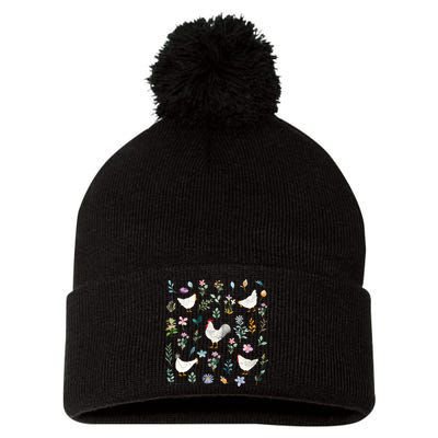 Wildflower Chicken Ladies Pom Pom 12in Knit Beanie