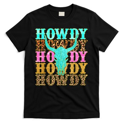 Western Country Leopard Howdy Bull Skull Cowgirl Rodeo T-Shirt