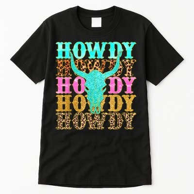 Western Country Leopard Howdy Bull Skull Cowgirl Rodeo Tall T-Shirt