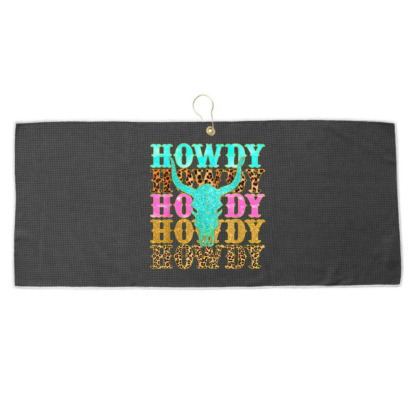 Western Country Leopard Howdy Bull Skull Cowgirl Rodeo Large Microfiber Waffle Golf Towel