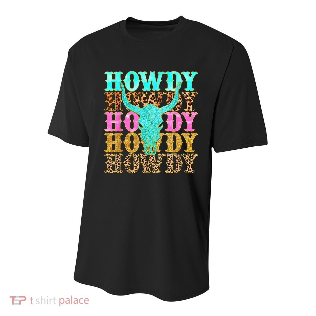Western Country Leopard Howdy Bull Skull Cowgirl Rodeo Youth Performance Sprint T-Shirt