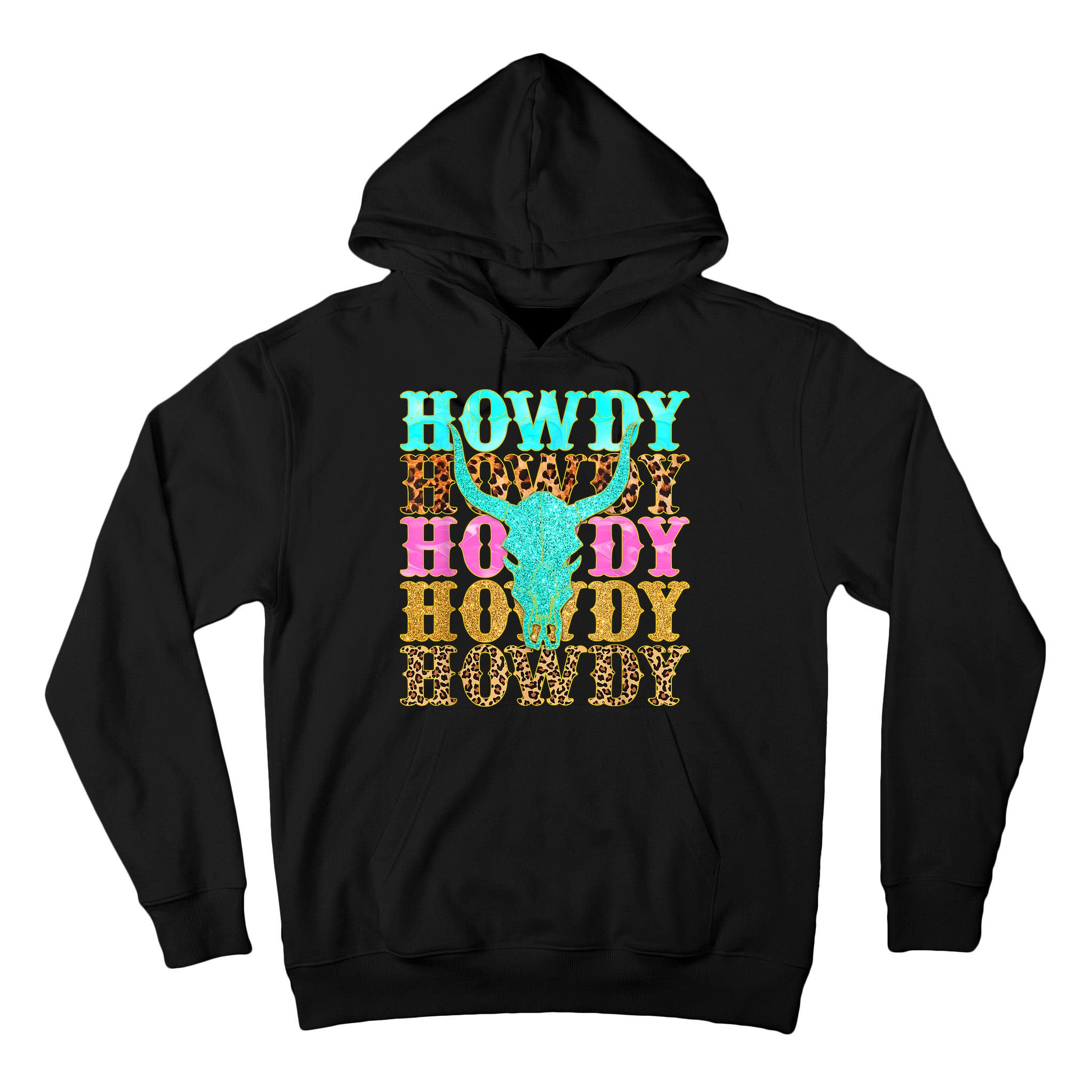 Western Country Leopard Howdy Bull Skull Cowgirl Rodeo Tall Hoodie