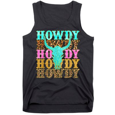 Western Country Leopard Howdy Bull Skull Cowgirl Rodeo Tank Top