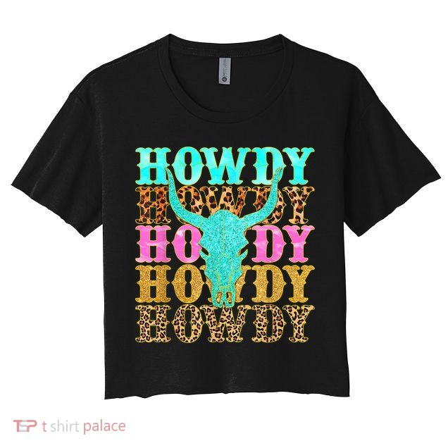 Western Country Leopard Howdy Bull Skull Cowgirl Rodeo Crop Top