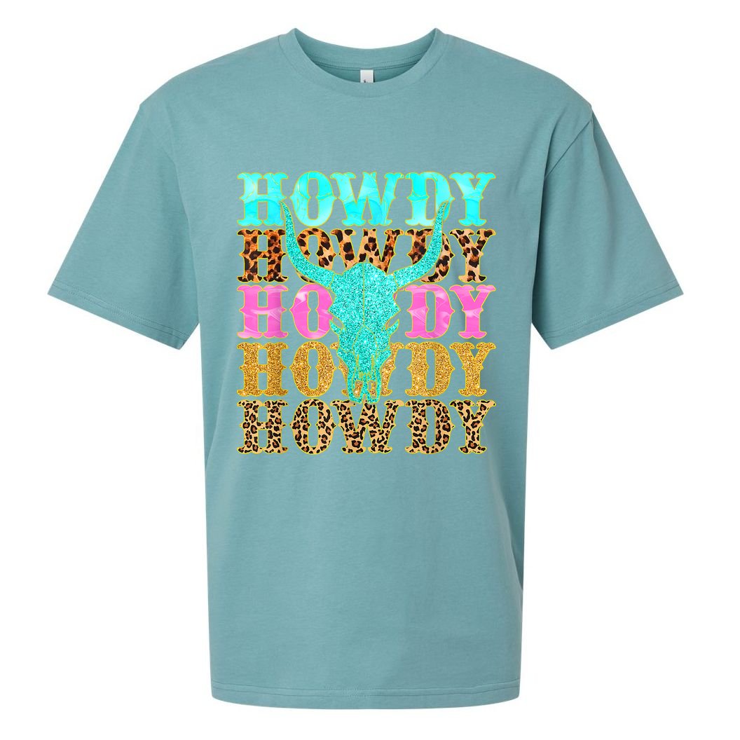 Western Country Leopard Howdy Bull Skull Cowgirl Rodeo Sueded Cloud Jersey T-Shirt